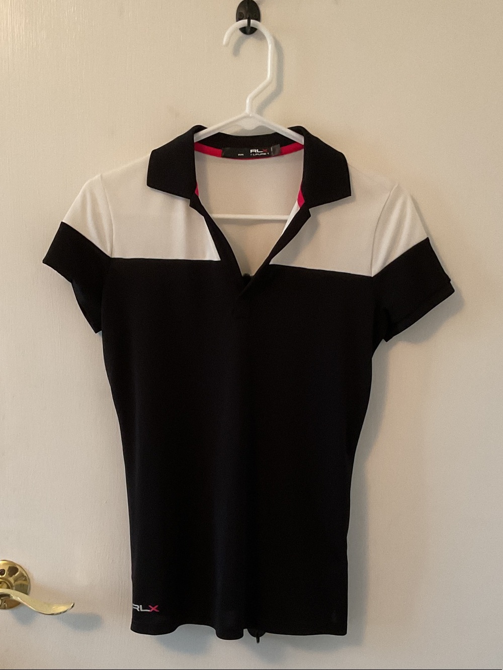 RLX Ralph Lauren Black and White Polo Tee with Pink Trim